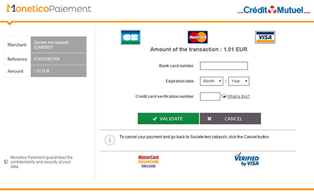 page de paiement en anglais